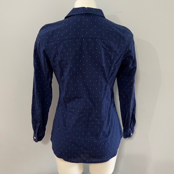 Old Navy Button Down Blue Shirt Green Polka Dot - Picture 5 of 10